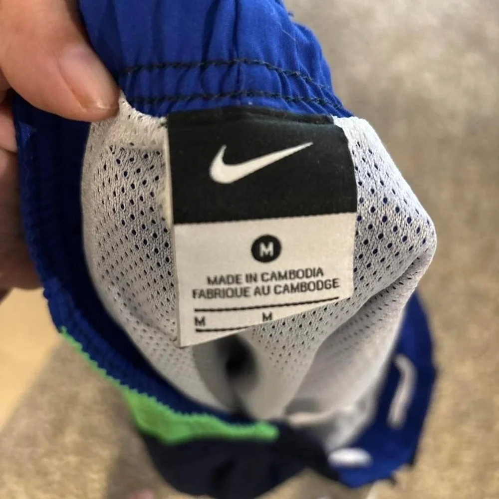 VINTAGE Nike Swim Trunks Mens Medium Blue Black Spell Swim TrunksY2K - Picture 7 of 7